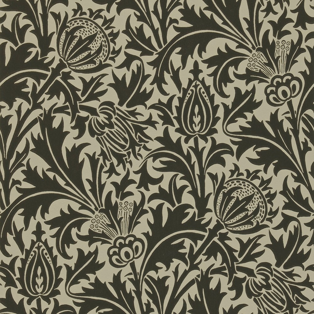 Thistle Wallpaper 103 by Morris & Co in Black Linen Beige